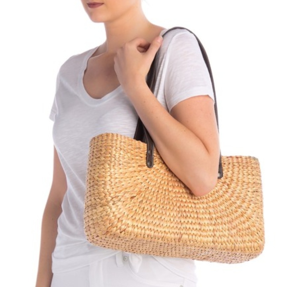 Sea & Grass | Sara Faux Leather Strap Straw Tote